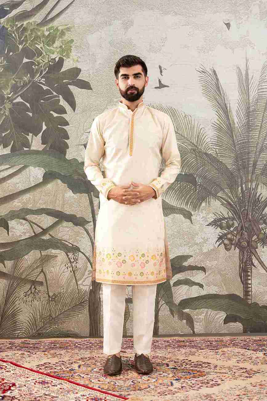 BEIGE FLOWER PATTERN JACQUARD DESIGNER KURTA