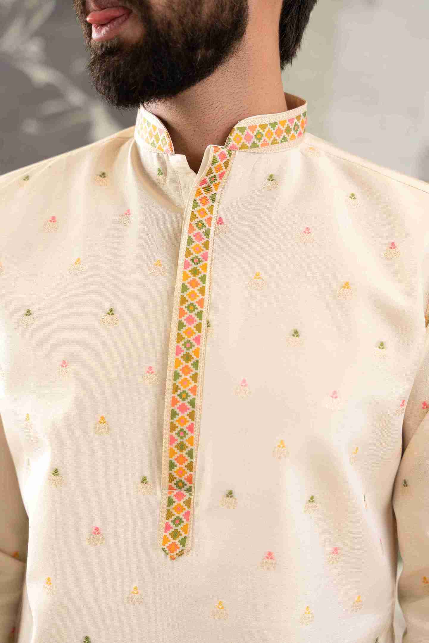 BEIGE FLOWERS PAITHANI JACQUARD DESIGNER KURTA
