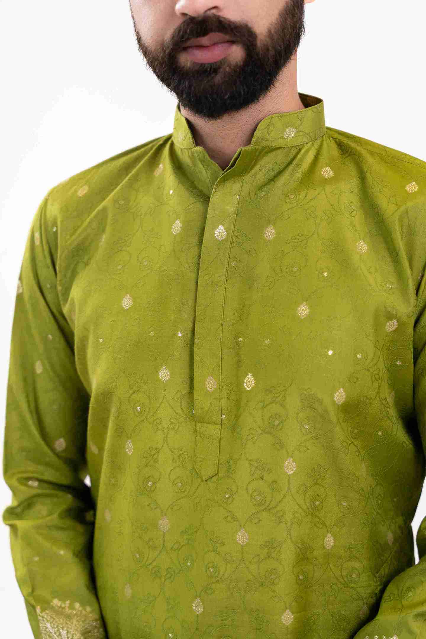 MEHNDI ELEPHANT LAKHNAVI JACQUARD DESIGNER KURTA