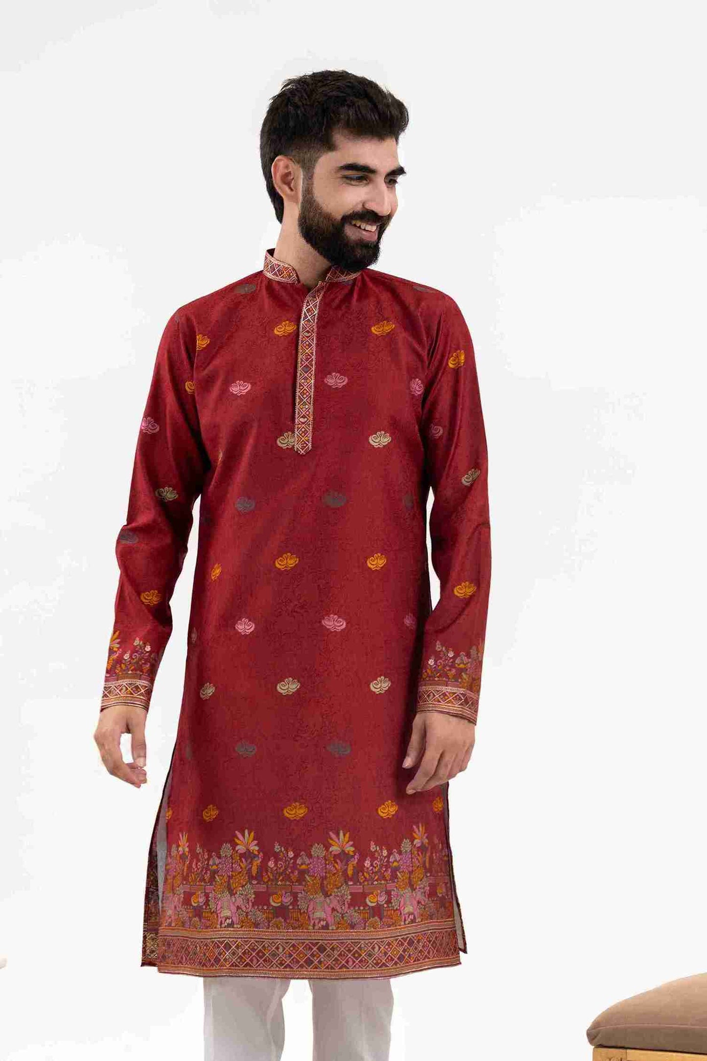 MARUN ANIMAL & FLOWER PATTERN JACQUARD DESIGNER KURTA