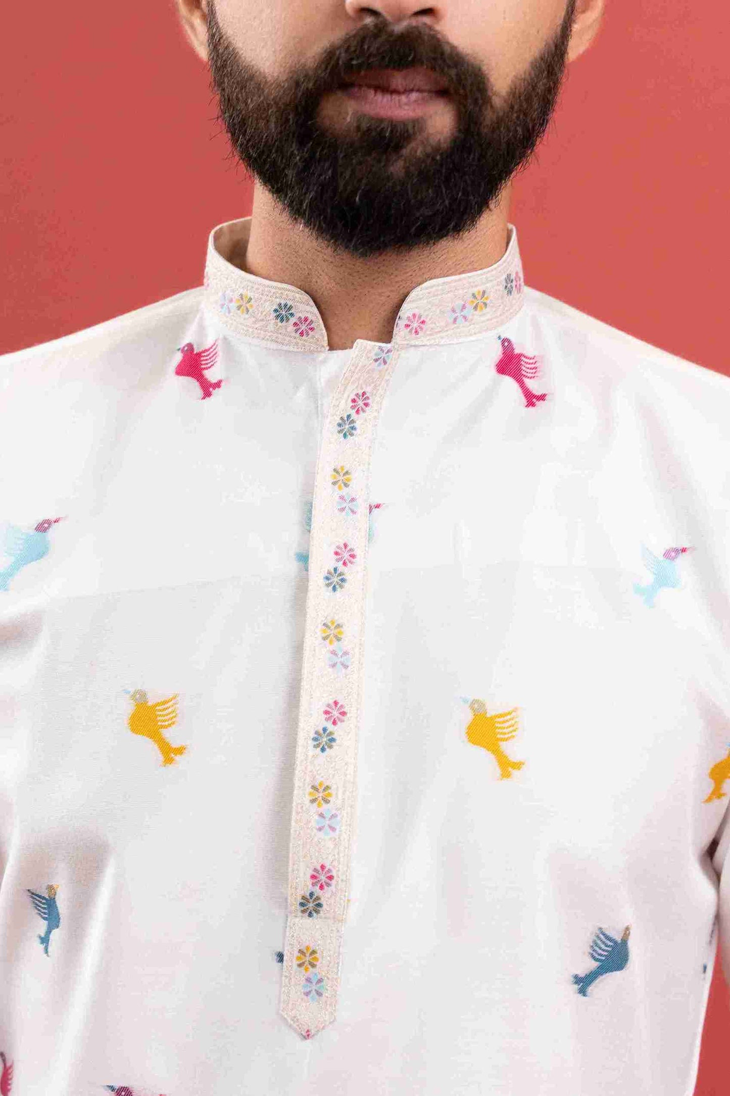 WHITE FLAMINGO JACQUARD DESIGNER KURTA