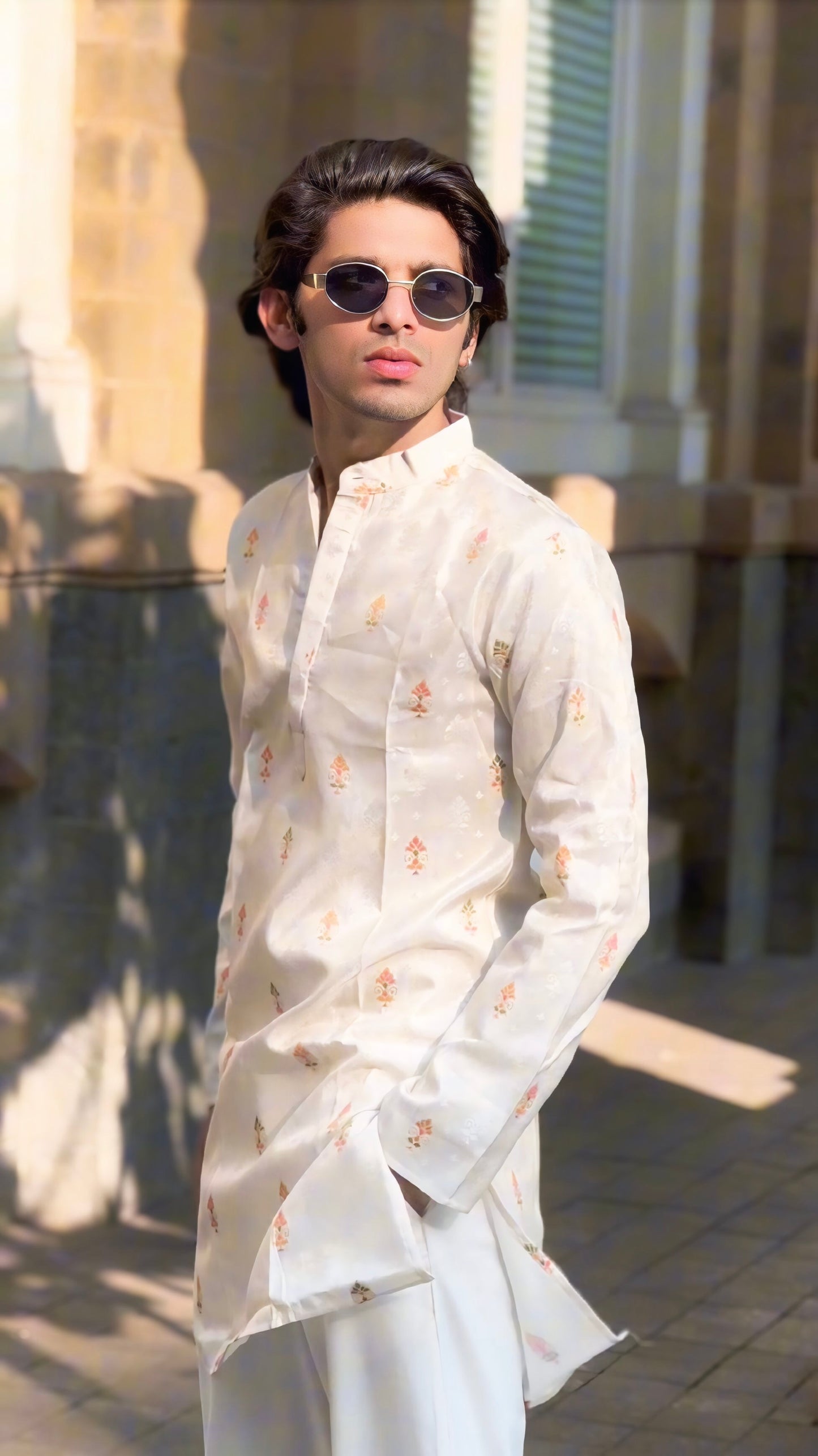 CREAM COLOUR WITH MULTICOLOUR  MOTIFS JACQUARD DESIGNER KURTA