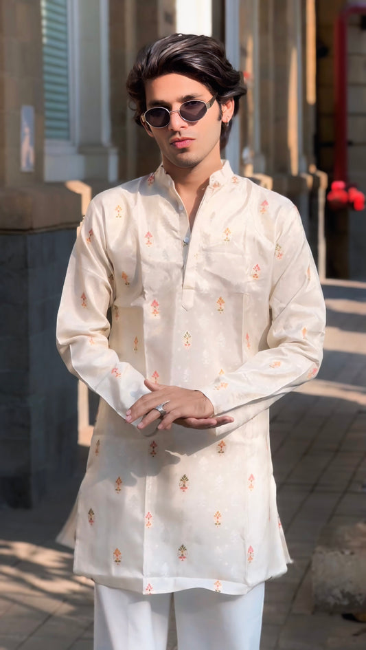 CREAM COLOUR WITH MULTICOLOUR  MOTIFS JACQUARD DESIGNER KURTA