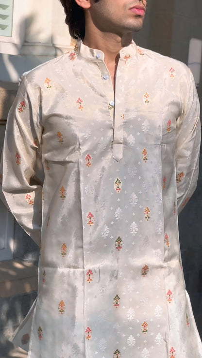 CREAM COLOUR WITH MULTICOLOUR  MOTIFS JACQUARD DESIGNER KURTA