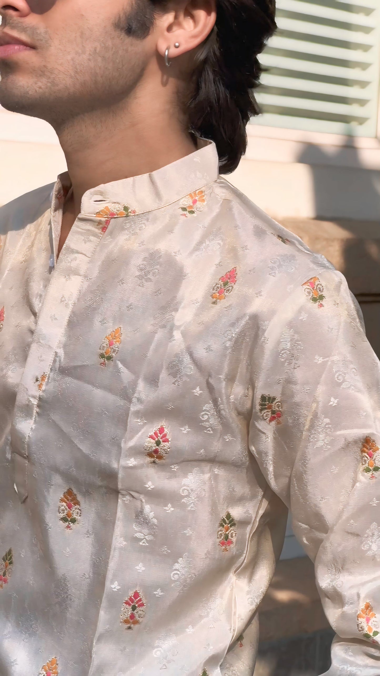 CREAM COLOUR WITH MULTICOLOUR  MOTIFS JACQUARD DESIGNER KURTA