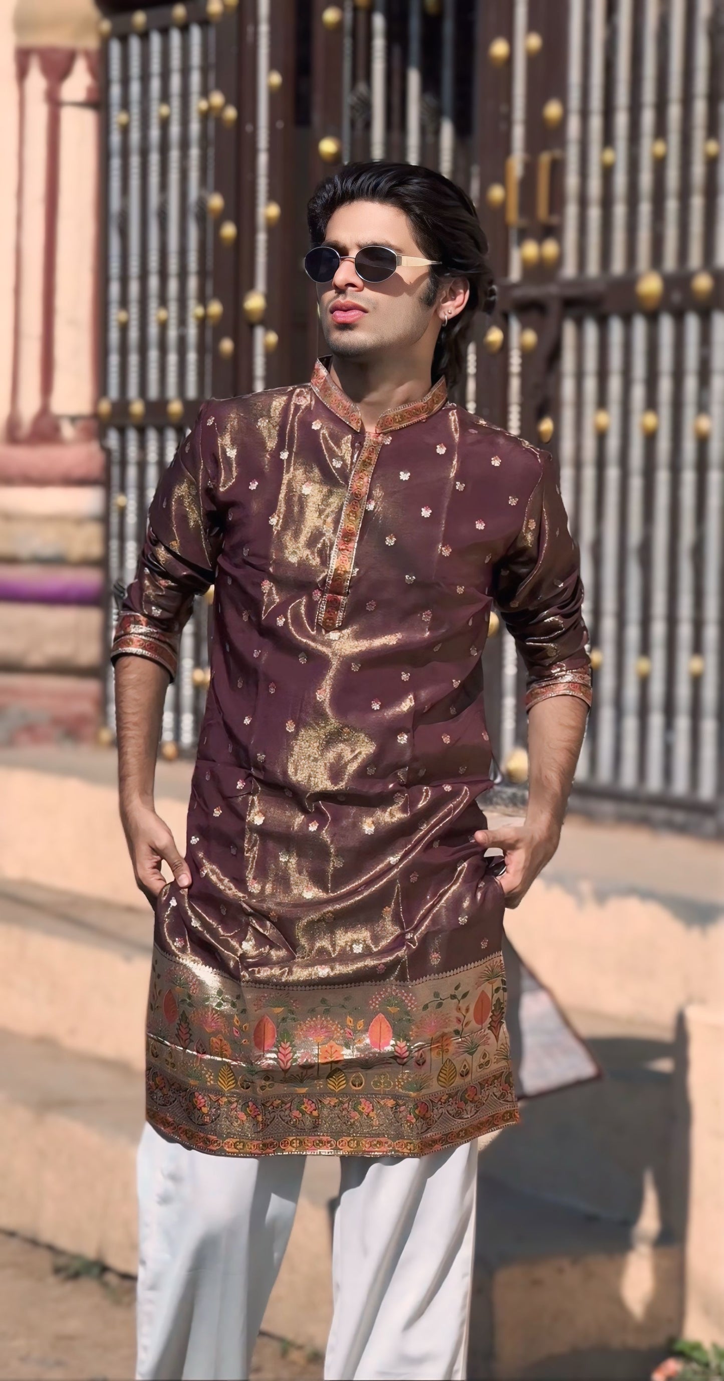 WINE FLOWERS PAITHANI JACQUARD DESIGNER KURTA