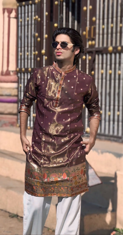 WINE FLOWERS PAITHANI JACQUARD DESIGNER KURTA