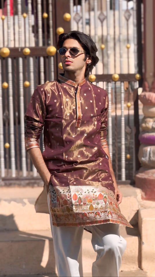 WINE FLOWERS PAITHANI JACQUARD DESIGNER KURTA