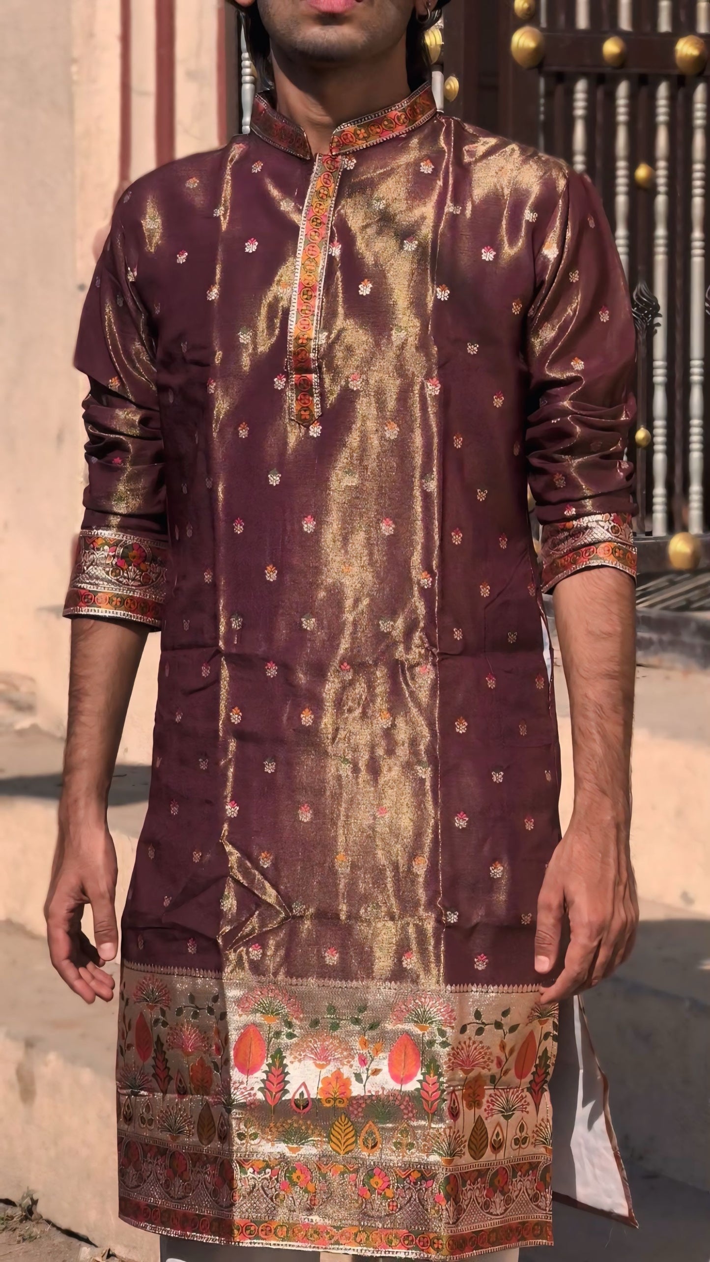 WINE FLOWERS PAITHANI JACQUARD DESIGNER KURTA