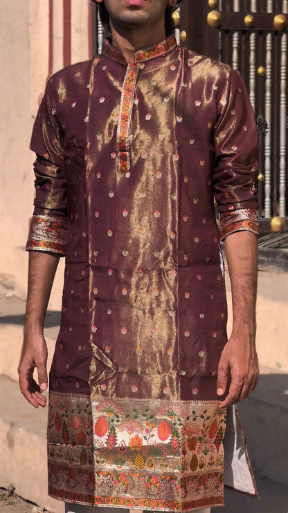 WINE FLOWERS PAITHANI JACQUARD DESIGNER KURTA