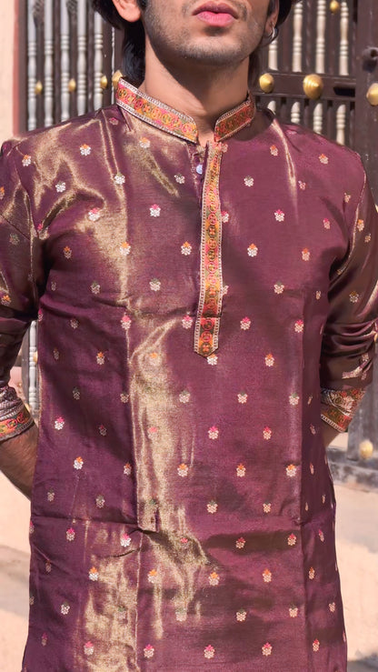 WINE FLOWERS PAITHANI JACQUARD DESIGNER KURTA