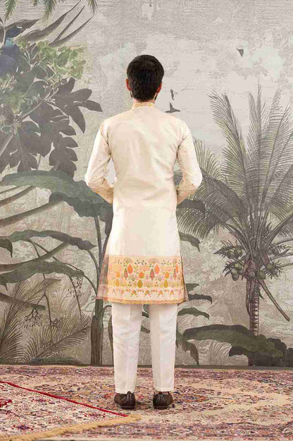BEIGE FLOWERS PAITHANI JACQUARD DESIGNER INDO-WESTERN KURTA