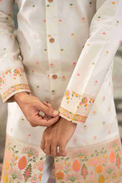 BEIGE FLOWERS PAITHANI JACQUARD DESIGNER INDO-WESTERN KURTA