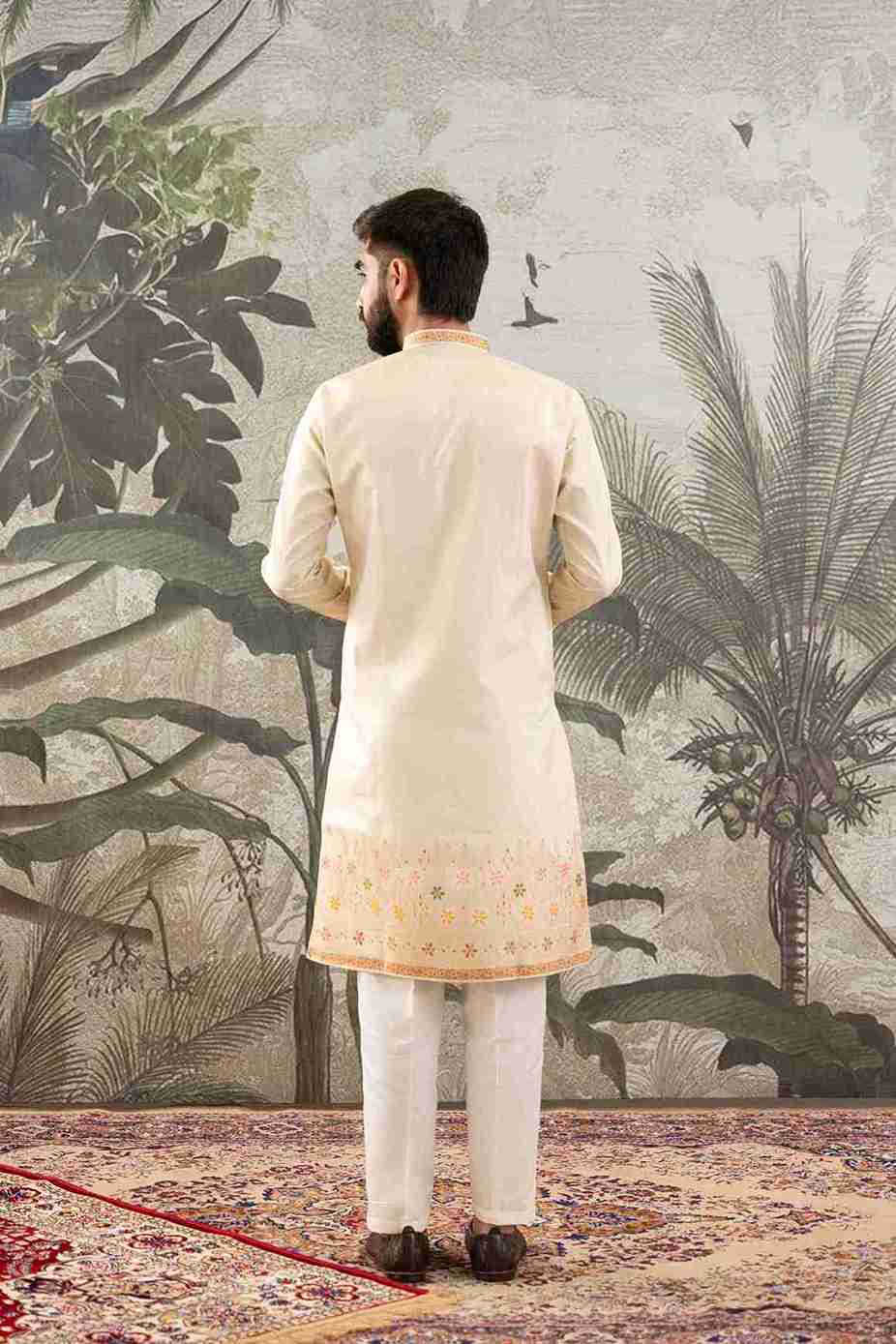 BEIGE FLOWER PATTERN JACQUARD DESIGNER KURTA