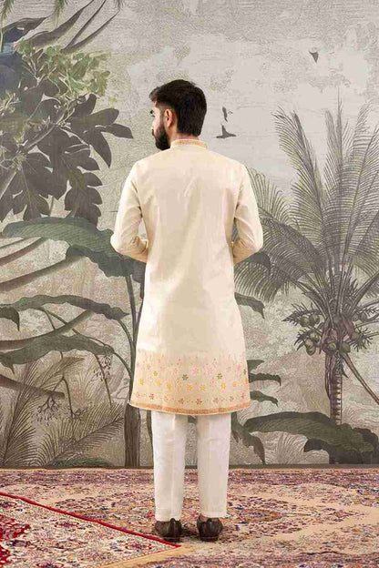 BEIGE FLOWER PATTERN JACQUARD DESIGNER KURTA