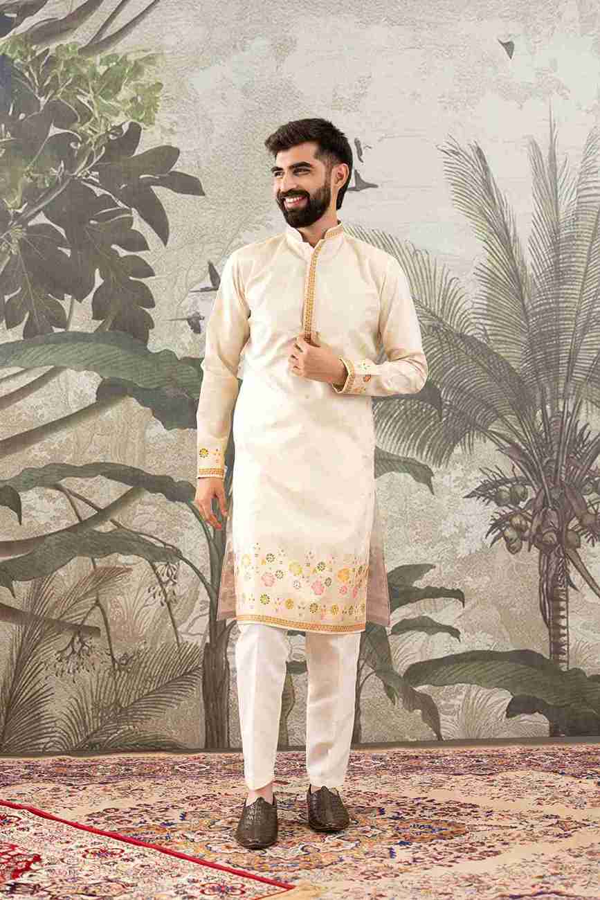 BEIGE FLOWER PATTERN JACQUARD DESIGNER KURTA
