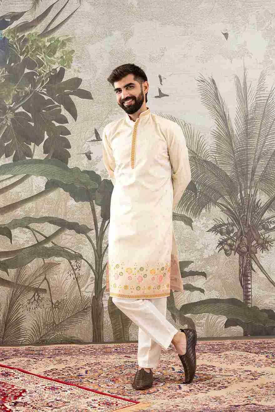 BEIGE FLOWER PATTERN JACQUARD DESIGNER KURTA