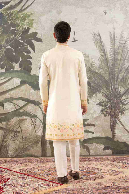 BEIGE FLOWER PATTERN JACQUARD DESIGNER KURTA