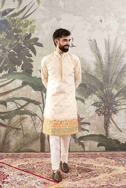 BEIGE FLOWERS PAITHANI JACQUARD DESIGNER KURTA