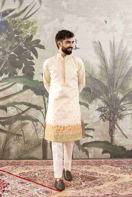 BEIGE FLOWERS PAITHANI JACQUARD DESIGNER KURTA