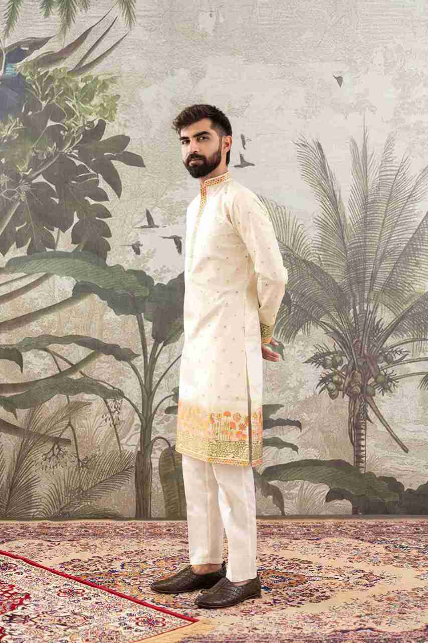 BEIGE FLOWERS PAITHANI JACQUARD DESIGNER KURTA