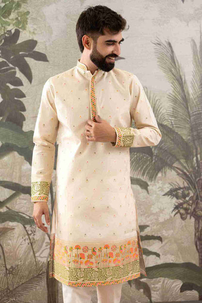 BEIGE FLOWERS PAITHANI JACQUARD DESIGNER KURTA