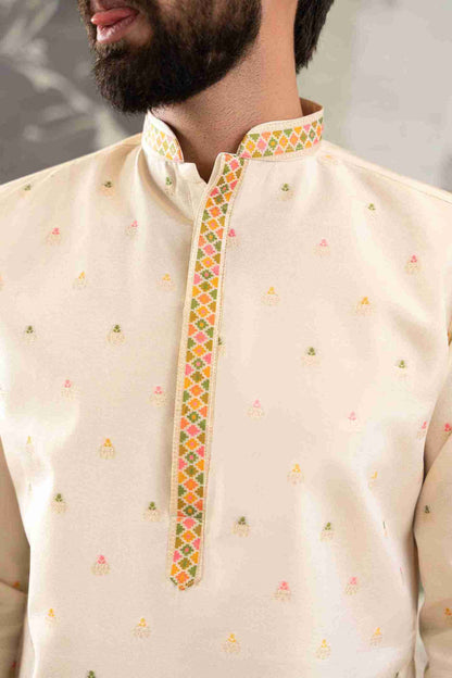 BEIGE FLOWERS PAITHANI JACQUARD DESIGNER KURTA