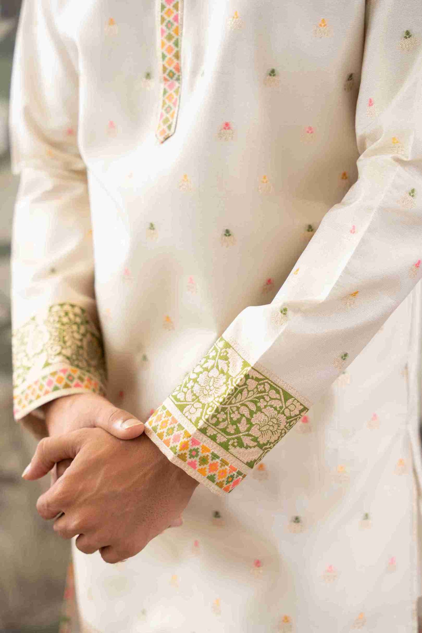BEIGE FLOWERS PAITHANI JACQUARD DESIGNER KURTA