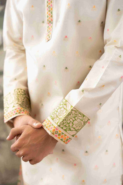 BEIGE FLOWERS PAITHANI JACQUARD DESIGNER KURTA