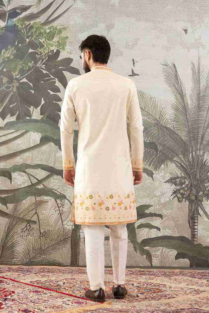 BEIGE PILLAR WITH FLOWERS PATTERN JACQUARD DESIGNER KURTA