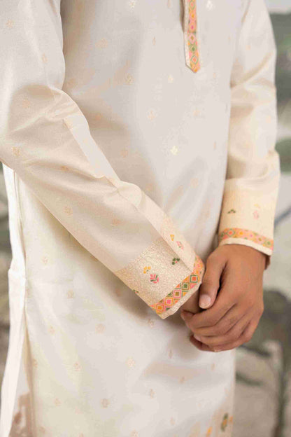 BEIGE PILLAR WITH FLOWERS PATTERN JACQUARD DESIGNER KURTA