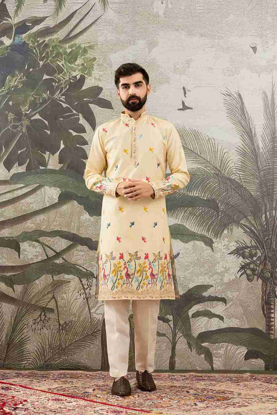 YELLOW FLAMINGO JACQUARD DESIGNER KURTA