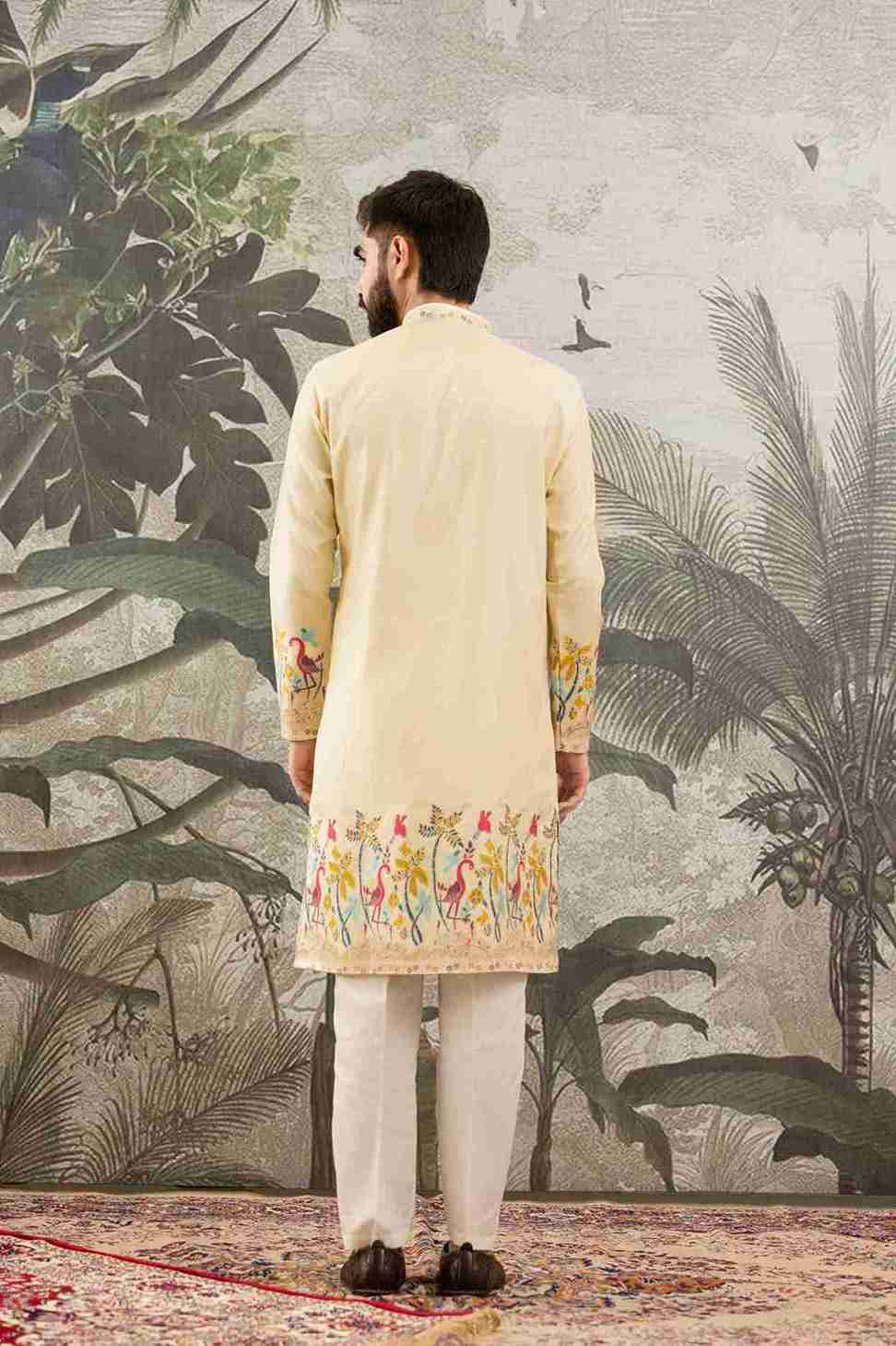 YELLOW FLAMINGO JACQUARD DESIGNER KURTA