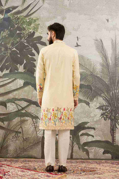 YELLOW FLAMINGO JACQUARD DESIGNER KURTA
