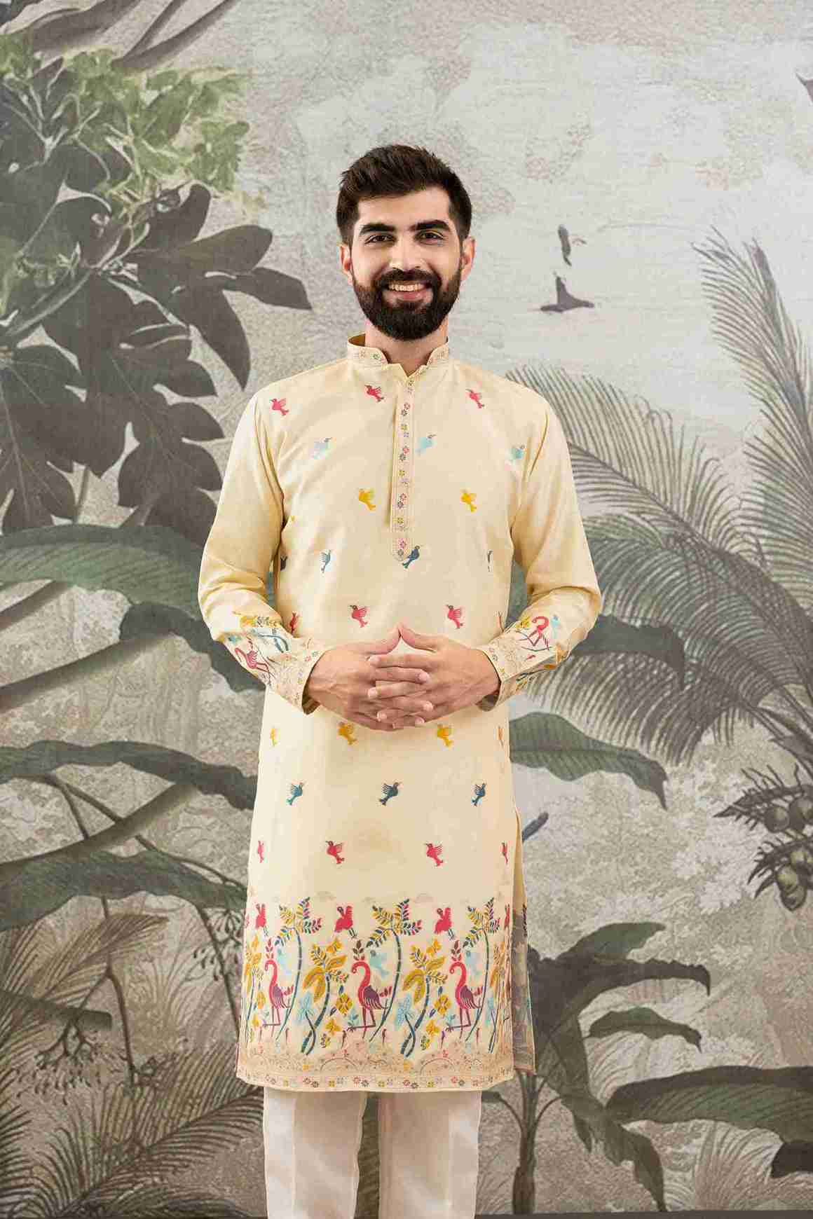 YELLOW FLAMINGO JACQUARD DESIGNER KURTA
