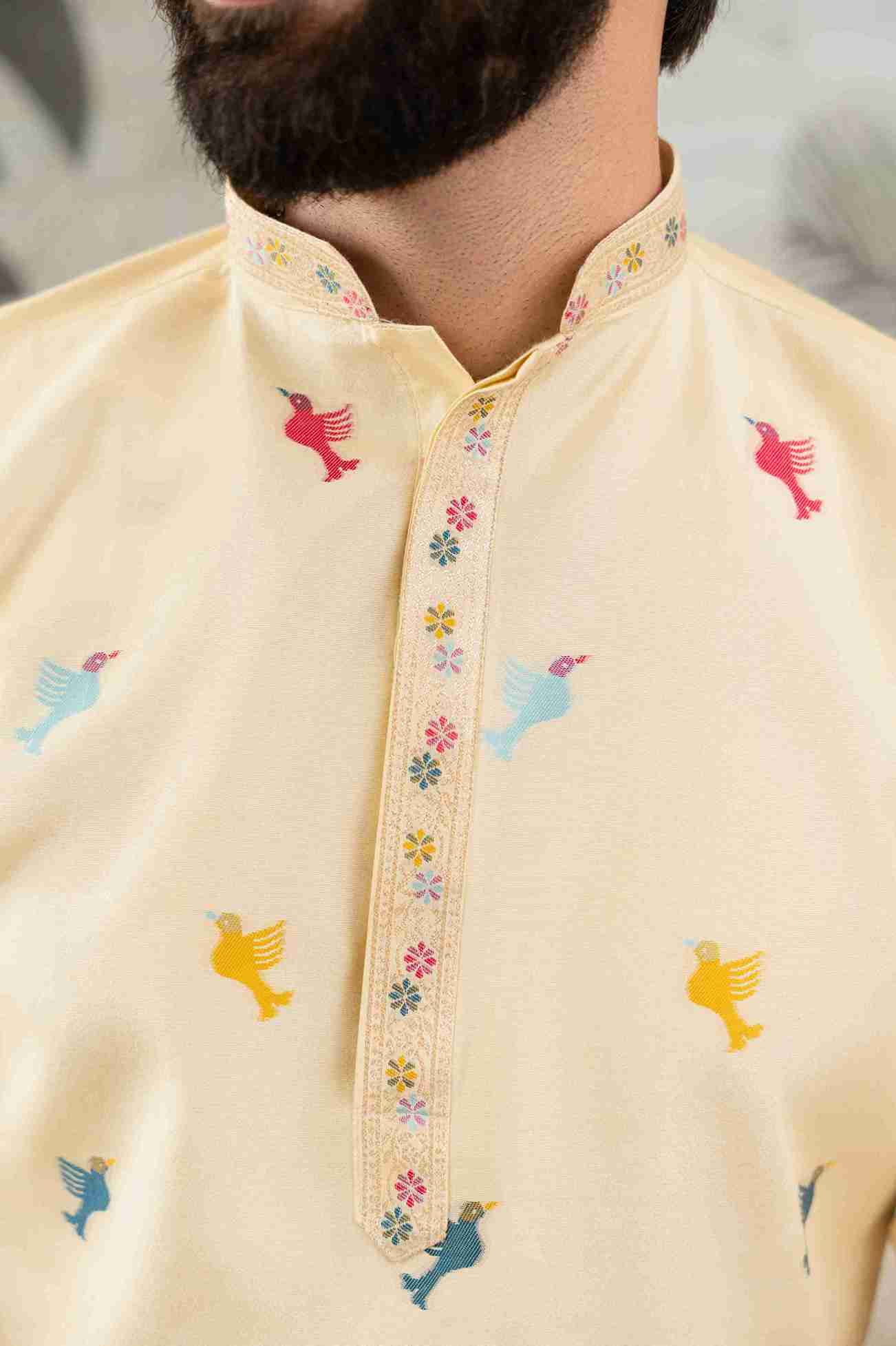 YELLOW FLAMINGO JACQUARD DESIGNER KURTA