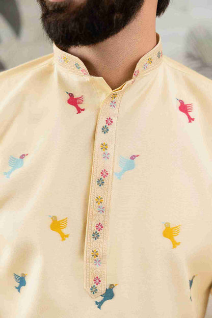 YELLOW FLAMINGO JACQUARD DESIGNER KURTA