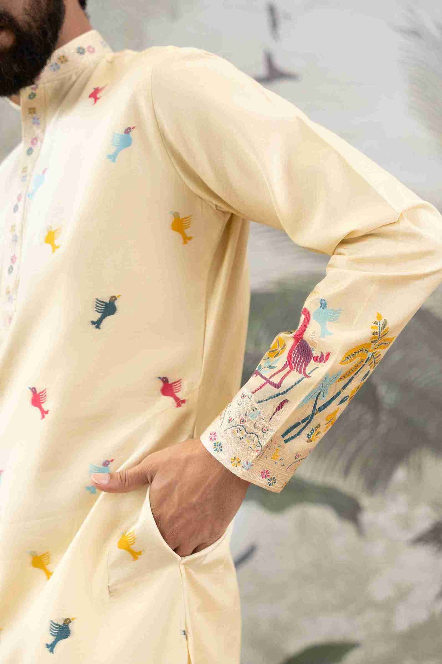 YELLOW FLAMINGO JACQUARD DESIGNER KURTA