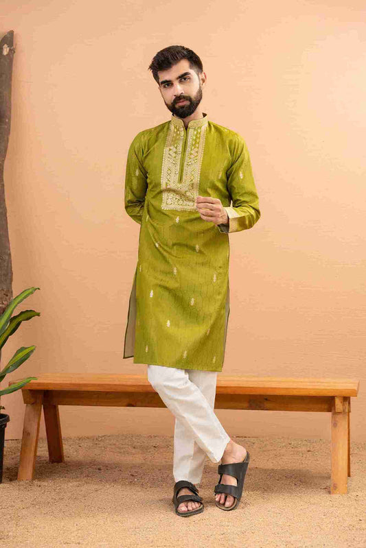MAHENDI MONOGRAM FLOWER NECK JACQUARD DESIGNER KURTA