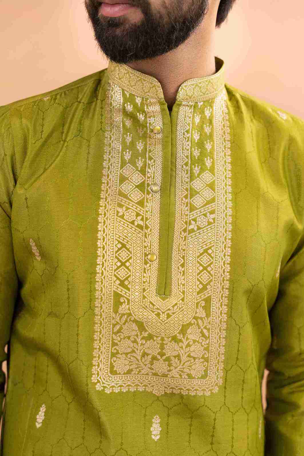 MAHENDI MONOGRAM FLOWER NECK JACQUARD DESIGNER KURTA