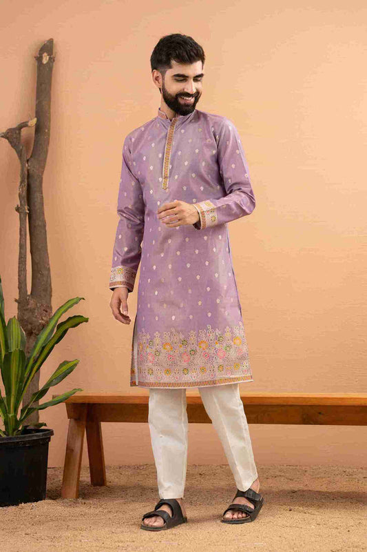 PURPLE FLOWER PATTERN JACQUARD DESIGNER KURTA