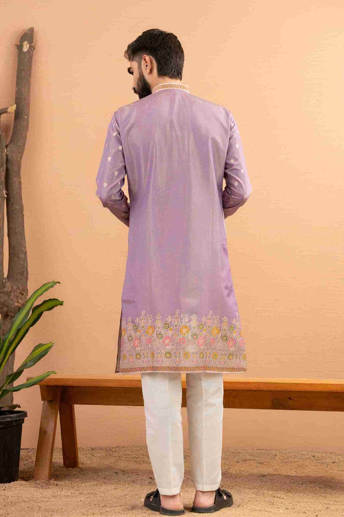 PURPLE FLOWER PATTERN JACQUARD DESIGNER KURTA