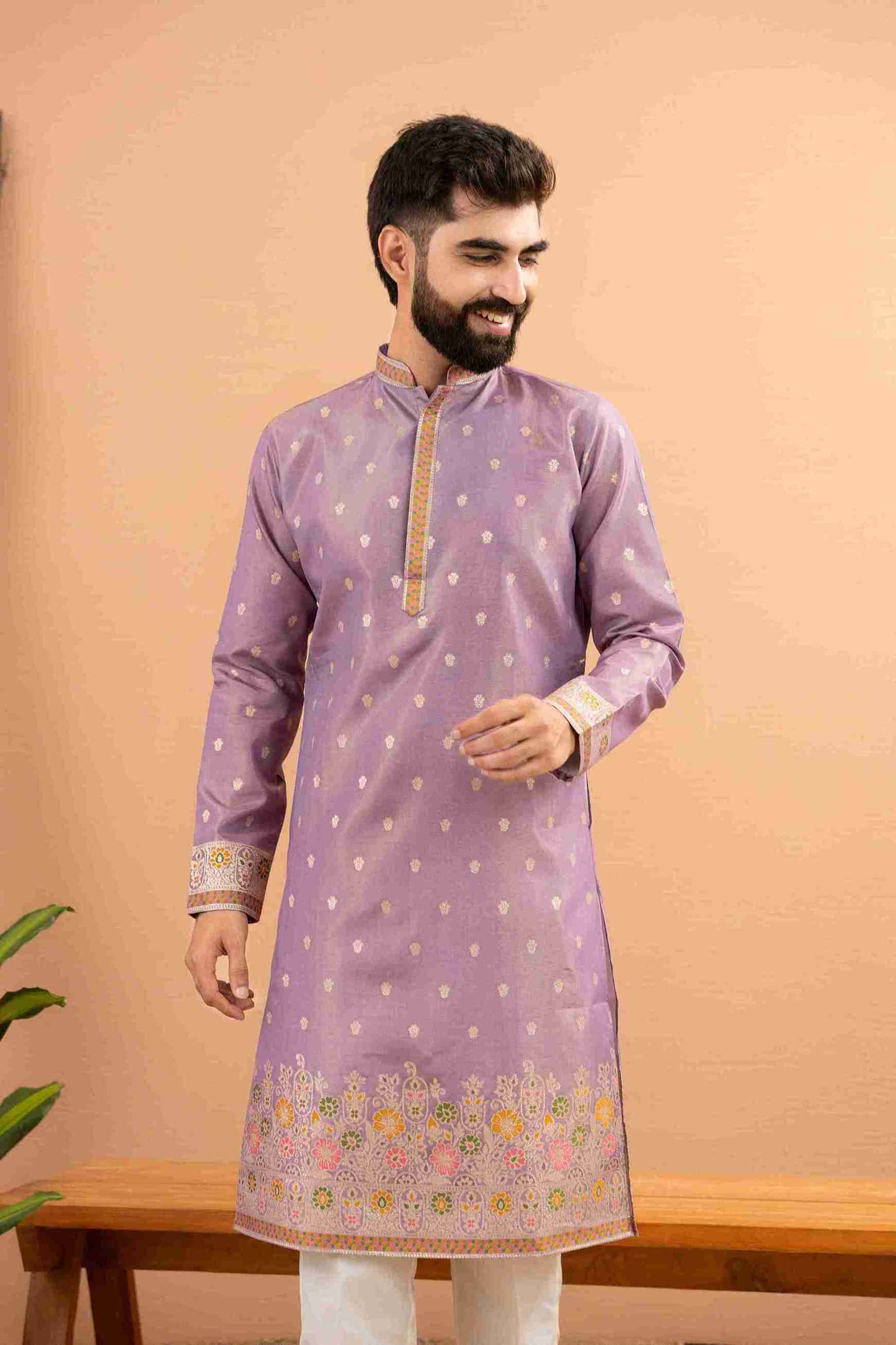 PURPLE FLOWER PATTERN JACQUARD DESIGNER KURTA