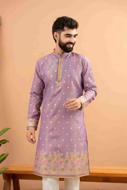 PURPLE FLOWER PATTERN JACQUARD DESIGNER KURTA