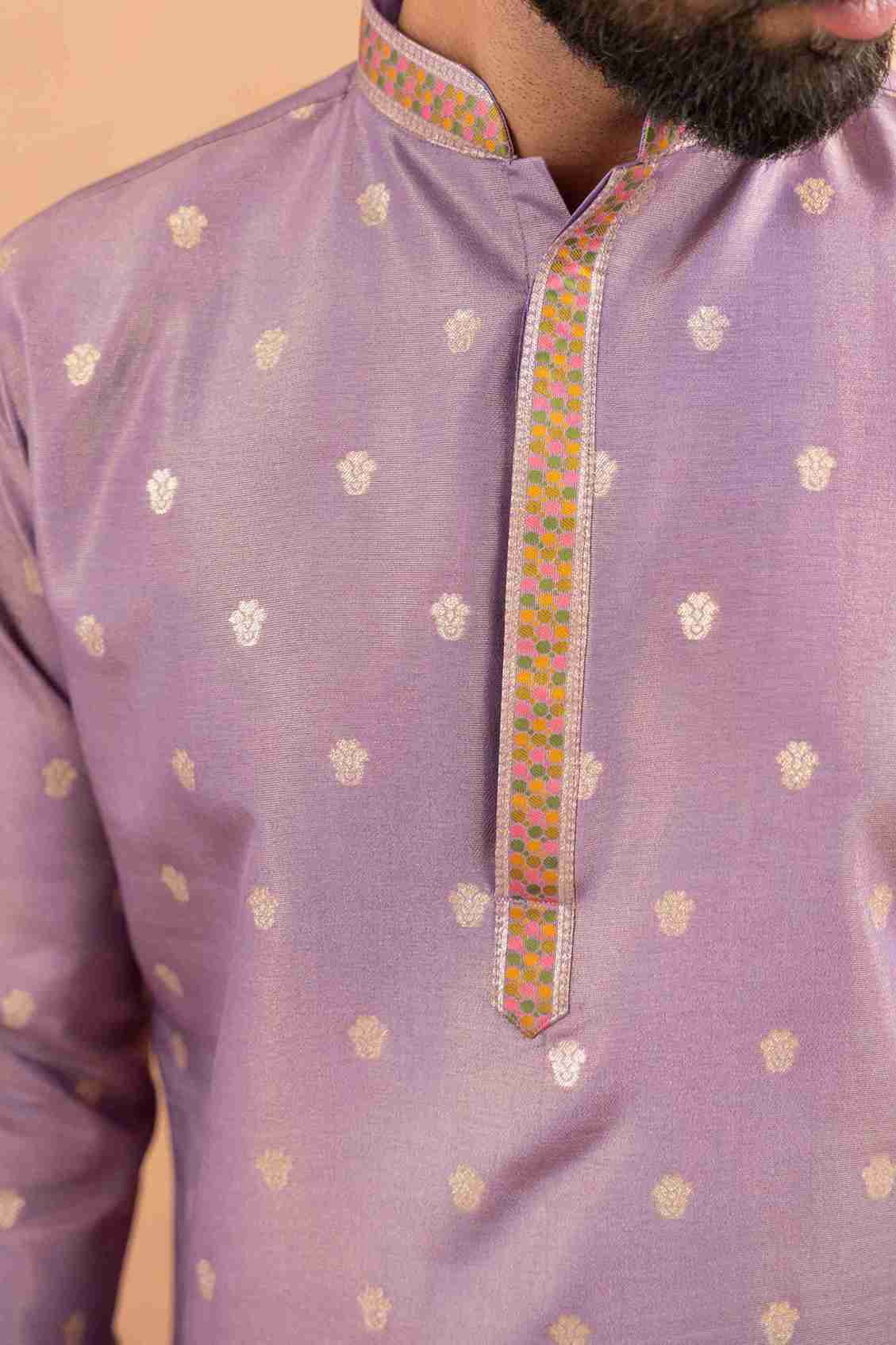 PURPLE FLOWER PATTERN JACQUARD DESIGNER KURTA