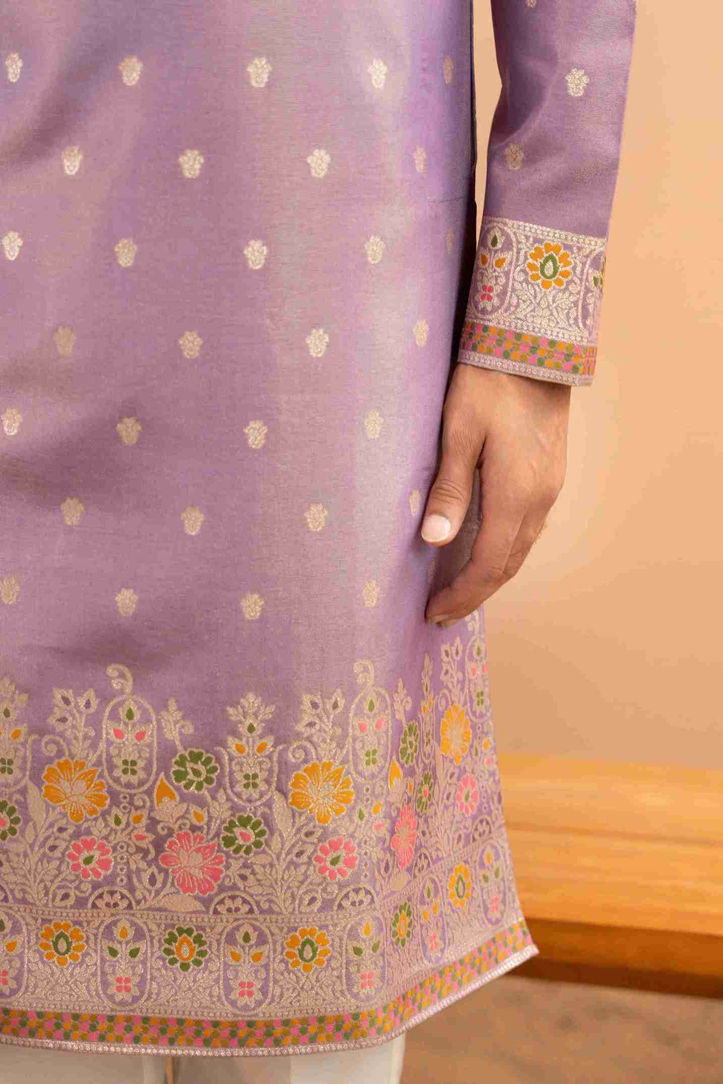 PURPLE FLOWER PATTERN JACQUARD DESIGNER KURTA