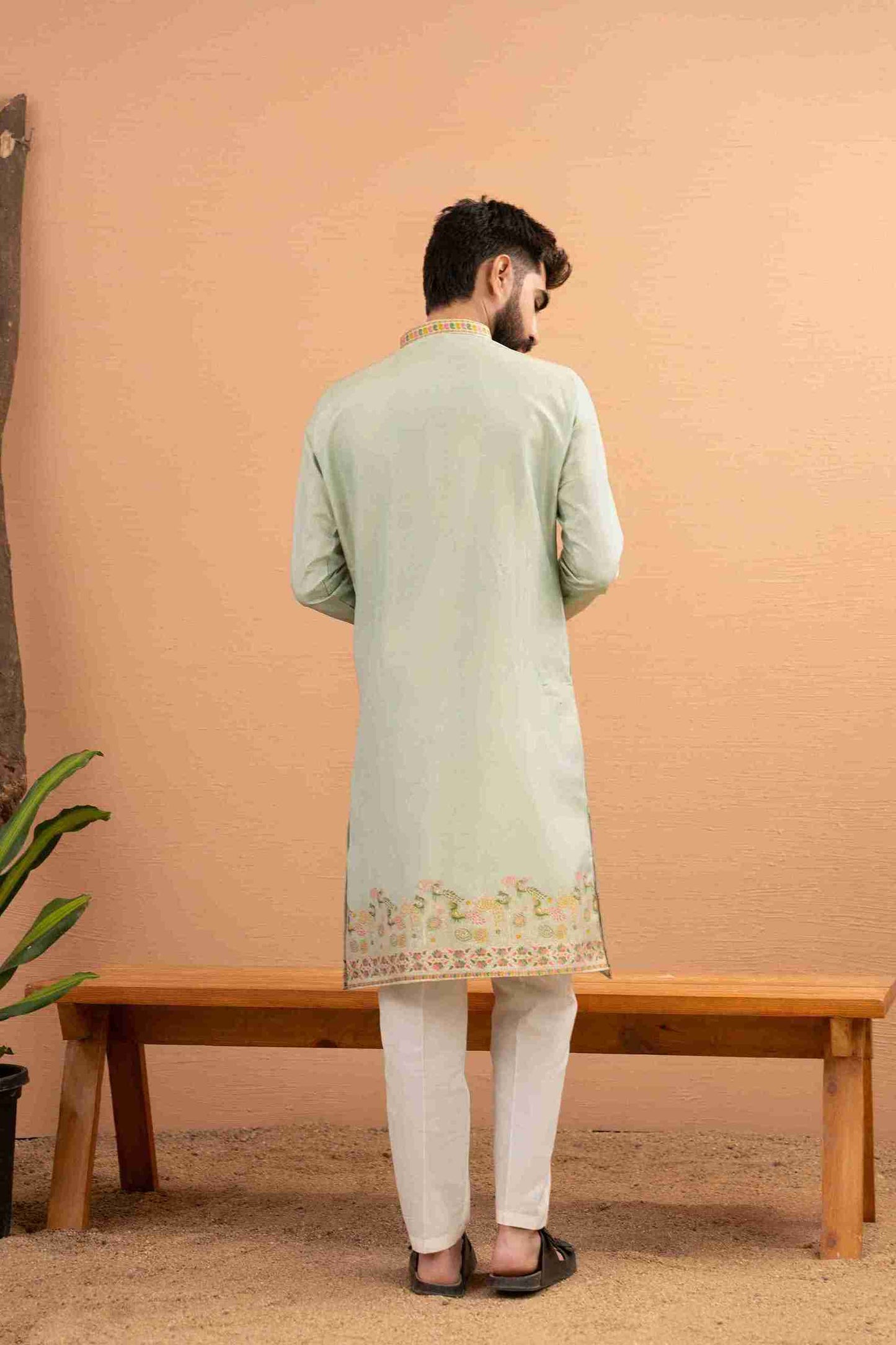 PISTA PEACOCK FLOWER PATTERN JACQUARD DESIGNER KURTA