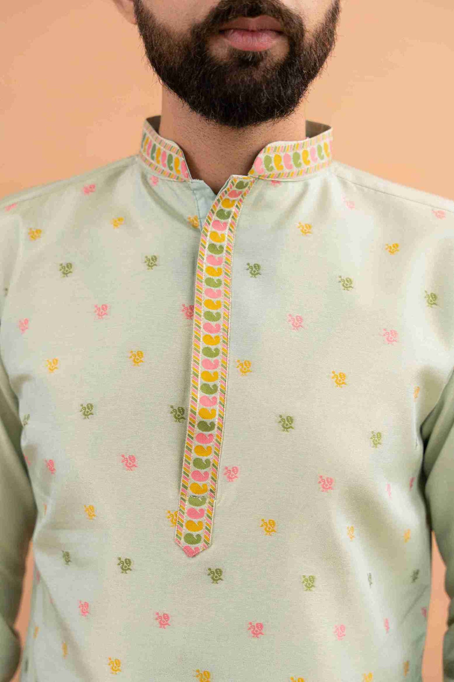 PISTA PEACOCK FLOWER PATTERN JACQUARD DESIGNER KURTA