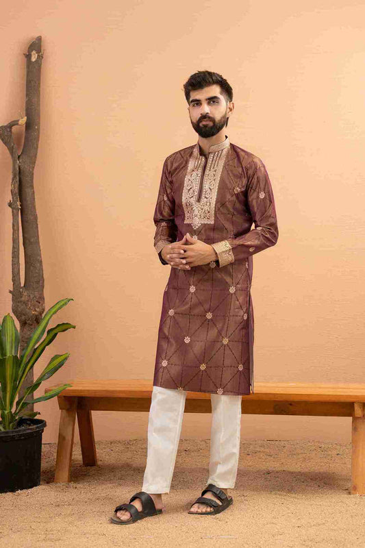 MARUN MONOGRAM FLOWER NECK JACQUARD DESIGNER KURTA