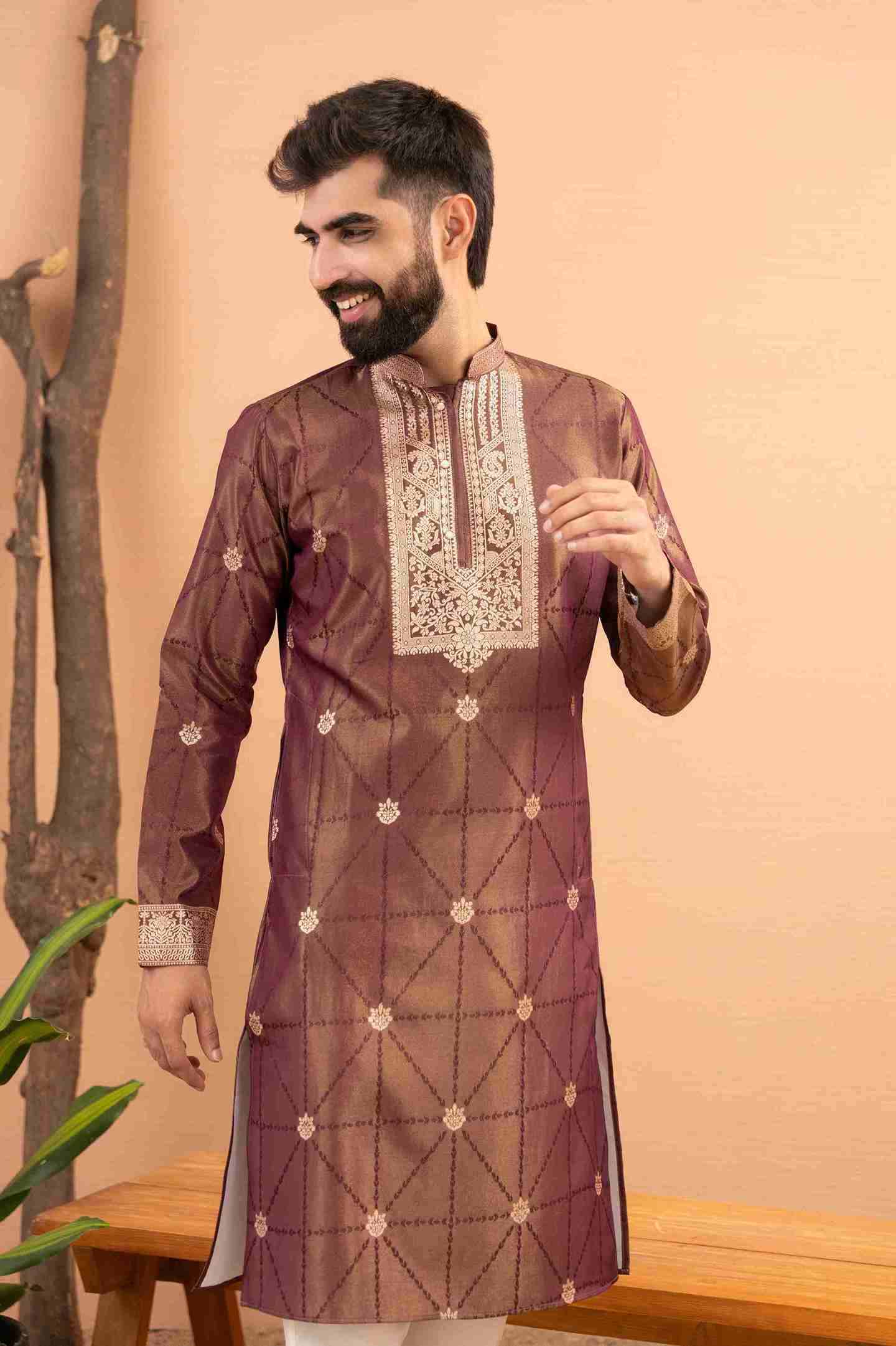 MARUN MONOGRAM FLOWER NECK JACQUARD DESIGNER KURTA